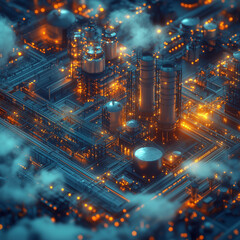 Obraz premium A cityscape with a lot of lights and a cloudy sky. The lights are orange and the sky is dark