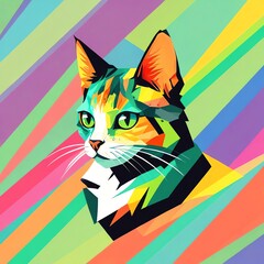 Vibrant Pop Art Cat Portrait: A Colorful Feline Masterpiece