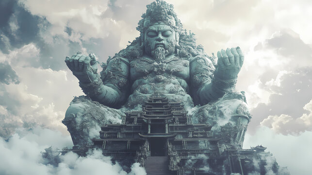 Gargantuan guardian - an illustrative exploration of a gigantic sacred building generative ai. Gargantuan Statues. Illustration