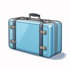 a blue suitcase with black straps