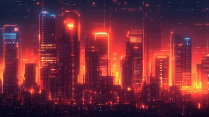 Obraz premium Neon cityscape skyline at night