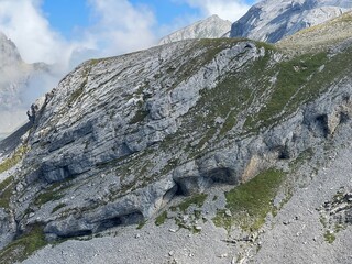 Rocks and stones above Lake Melchsee or Melch Lake and in the Uri Alps mountain massif, Melchtal - Canton of Obwalden, Switzerland (Kanton Obwald, Schweiz)