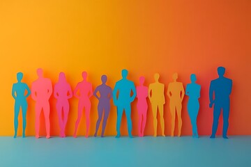 Obraz premium Colorful Paper People Silhouettes Teamwork Illustration