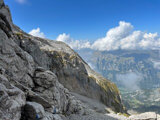 Rocks and stones above Lake Melchsee or Melch Lake and in the Uri Alps mountain massif, Melchtal - Canton of Obwalden, Switzerland (Kanton Obwald, Schweiz)