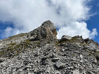 Rocks and stones above Lake Melchsee or Melch Lake and in the Uri Alps mountain massif, Melchtal - Canton of Obwalden, Switzerland (Kanton Obwald, Schweiz)
