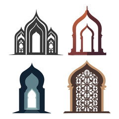 Simple Islamic door and window shapes logo icon design with white background.