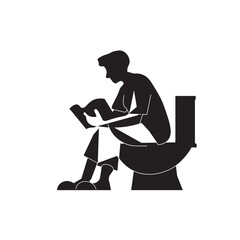 Man on toilet made of pieces sign. read book
