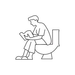 Man on toilet reading book silhouette sign.Thin lines