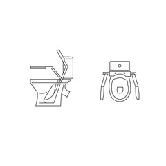 Toilet with armrests for disabled sign. Side view top view