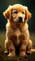 Obraz premium Golden retriever puppy, fantasy art, golden fur, playful, magical, legendary
