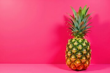 Colorful pineapple on a bright red background, pink, colorful