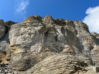 Rocks and stones above Lake Melchsee or Melch Lake and in the Uri Alps mountain massif, Melchtal - Canton of Obwalden, Switzerland (Kanton Obwald, Schweiz)