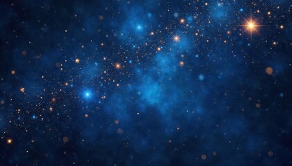 Fototapeta premium Navy blue cosmic backdrop, gold glitter stars, dark vignette , design, texture, magic
