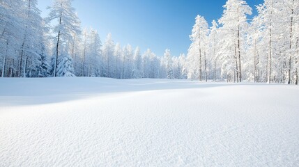 Obraz premium Snowy forest landscape, bright winter day, tranquil scene, great for backgrounds