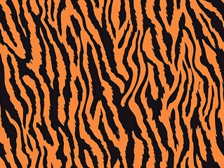 Bold black and orange tiger stripes create a striking pattern on fabric or wallpaper