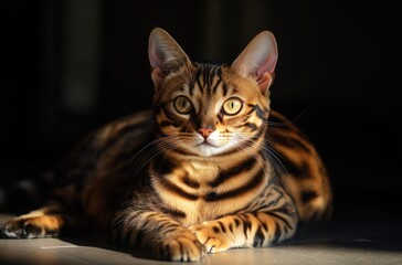 A Stunning Bengal Cat Poses Gracefully In Sunlight
