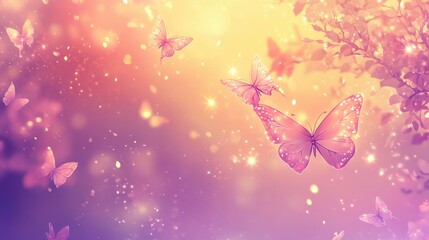Cute y2k pink anime stories background set. Magic purple yellow glow with butterfly. Stock vector illustration in cartoon blurry style. Romantic fantasy vibe banner. Can be used as wallpaper.