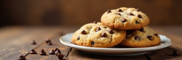 Warm coffee, chocolate chip cookies on a plate, comfort, treat, morning