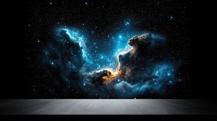 Cosmic Nebula Display, Dark Floor, Space Background, Website Banner