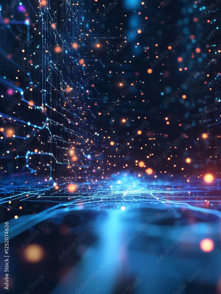 Poster explore a captivating digital backdrop ideal for highlighting advanced tech processes, intricate neu