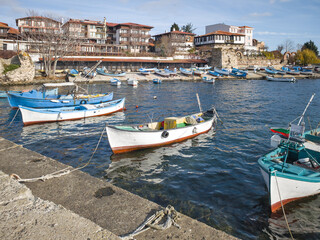 Fototapeta premium Fishing boats at the port of Nessebar, Bulgaria