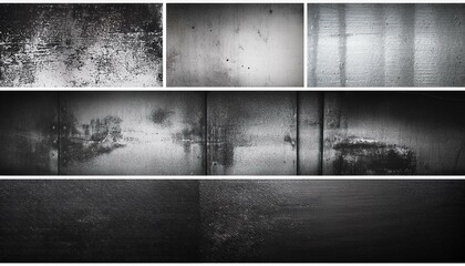 Set of grunge textures. Black and white abstract horizontal backgrounds. Vector illustration with wall and metal texture.