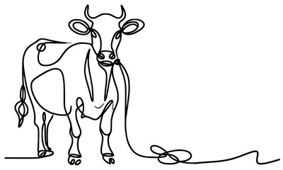 One continues line drawing of cow