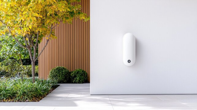 Modern home EV charger, autumn garden