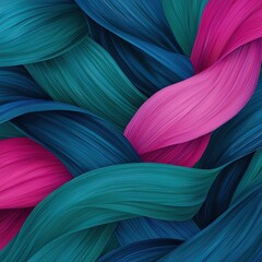 A vibrant, abstract image showcasing intertwined strands of teal, blue, and pink colors, creating a visually striking texture.