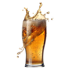 Tall Glass of Beer with Bubbles and Foam Splash Transparent Background