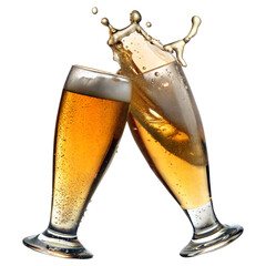 Tall Glass of Beer with Bubbles and Foam Splash Transparent Background