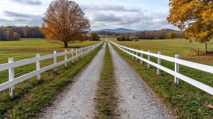 Fototapeta premium Autumnal Country Lane, Fall Foliage, Rural Driveway
