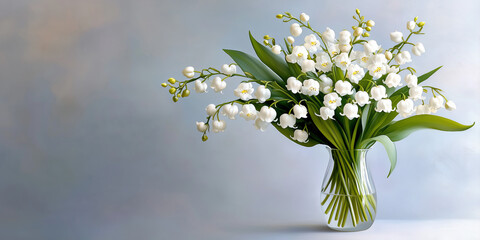 White Lily of the Valley Bouquet in Vase on Light Grey Background