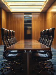 Sala de reunión preparada para la junta de accionistas de la empresa