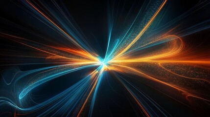 This abstract digital artwork showcases vibrant light streaks converging at a vanishing point, creating a strong sense of motion and energy against a dark background that amplifies its impact