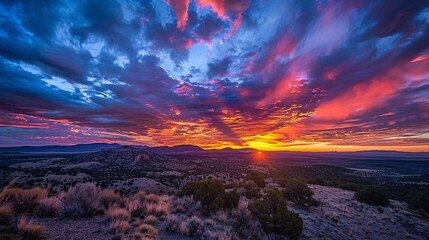 a sunset over a desert