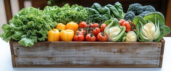 Assorted Fresh Vegetables In Wooden Crate