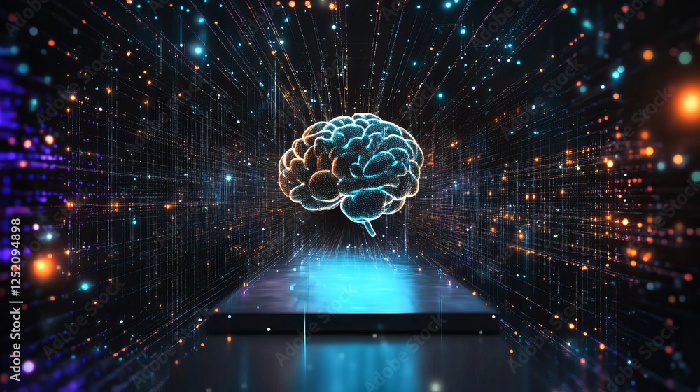 Aufkleber a vivid depiction of the human brain in a dynamic digital landscape highlights themes of artificial 