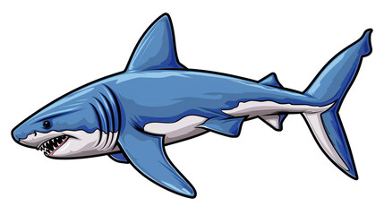 Fototapeta premium Bold shark sticker design perfect for tshirts, showcasing a fun and fierce look with an isolated background.