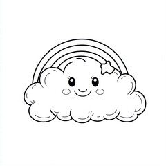 Cute Cartoon Cloud With Rainbow Outline