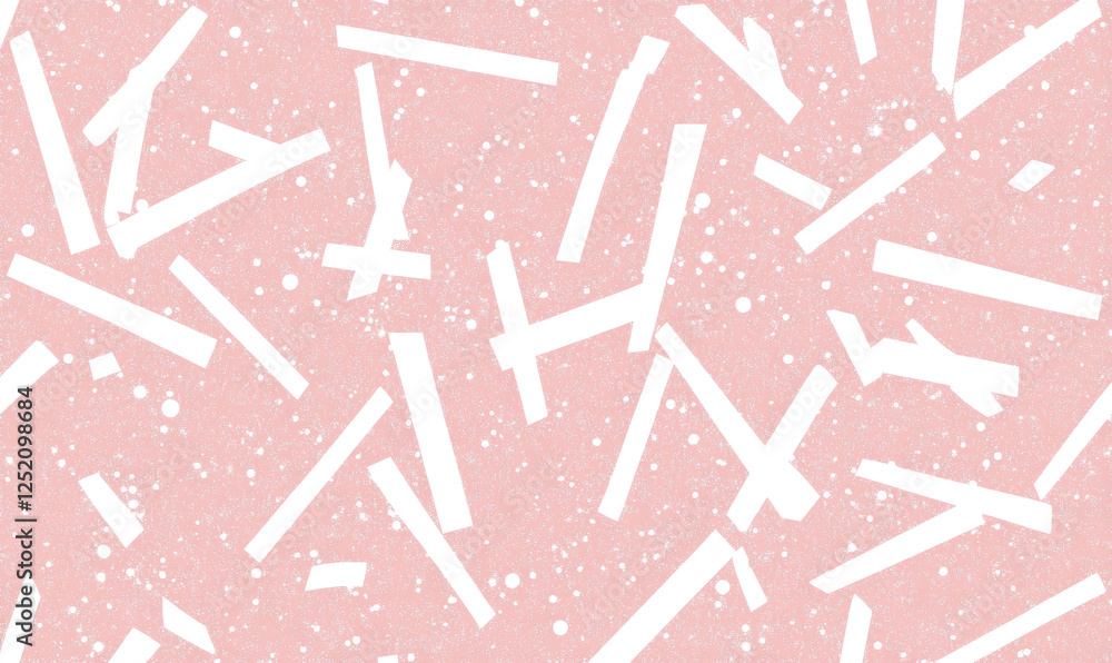 Poster abstract pattern with white geometric shapes on shimmering pastel pink background. design features s