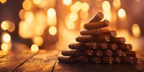 Obraz premium Christmas Tree Made from Wine Corks on Wooden Background with Fir Branches, Cones, and Bows