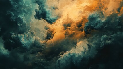 Obraz premium Celestial Chaos: Dynamic Clouds in Teal and Gold