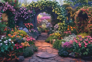 Poster a garden with many flowers