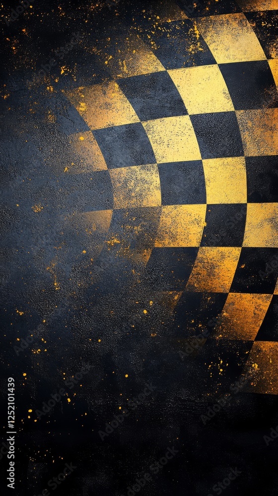 Poster this captivating design features a vibrant checkered flag pattern on a rich dark background, enhance