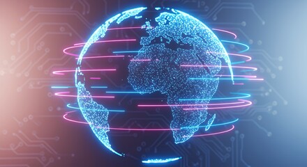 Digital Earth Globe with Global Connection Lines and Circuit Board