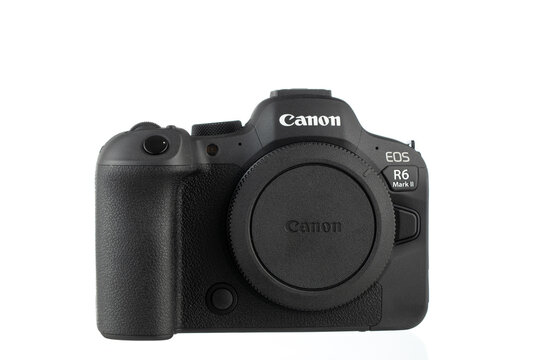 Yerevan Armenia - January 26, 2025: A Canon R6 Mark II camera against a clean white background.