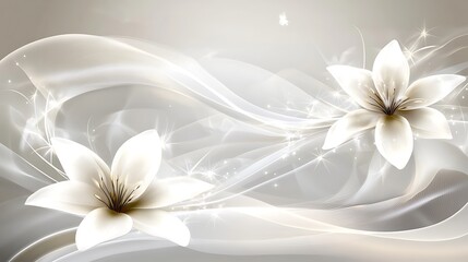 Elegant White Lilies Amidst Flowing Abstract Waves