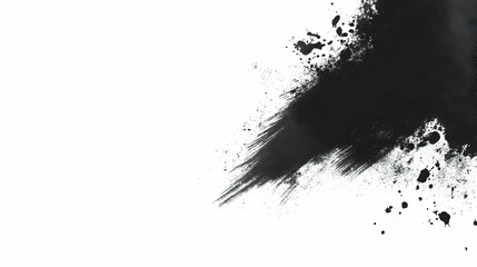 Black ink splatter on white background; design element