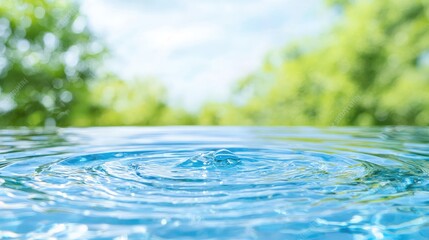 Water drop ripples, green nature background, purity concept, eco ad